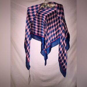 Dana Buchman Vibrant Blue and Red Patterned Scarf